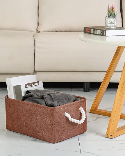 TheWarmHome Decorative Basket Rectangular Fabric Storage Bin Organizer Basket with Handles for Clothes Storage (Brown,Large-3Pack,15.7L*11.8W*8.3H)