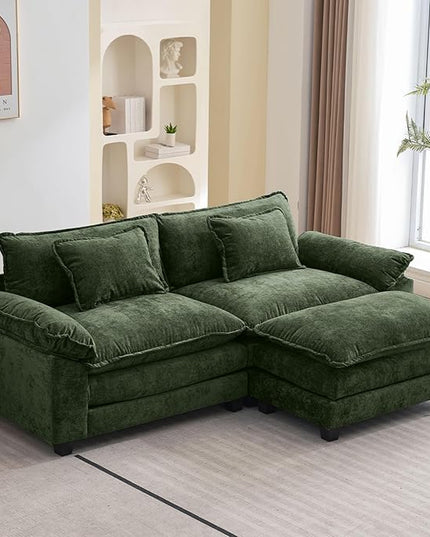 86" Modular Sectional Sofa, Comfy Cloud Couch Sectional Sofa with Ottoman, Chenille Sofa Sleeper Deep Seat Sofa with Throw Pillows for Living Room (Green, 86"- L Shape)