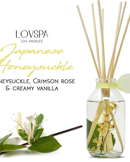 LOVSPA Reed Diffuser Set, Japanese Honeysuckle Scented Oil Diffuser with Sticks, Home Fragrance Accessories for Bathroom Shelf Decor, Aroma Diffusers for Home or Office Desk, USA Made