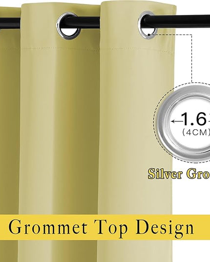 NICETOWN Room Darkening Curtains Panels for Window - Home Fashion Machine Washable Ring Top Solid Room Darkening Draperies for Kid's Room (2 Panels, 52 inches W x 95 inches, Paler Yellow)