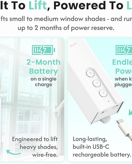Aura Roller Smart Shade Driver, Remote Control & WiFi Dongle | Automate Existing Blinds | Beaded Window Shade Compatible | Rechargeable Long-Life Battery | Set Up Schedules | Hands Free Voice Control