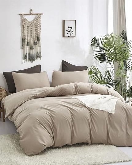 Luxlovery Khaki Comforter Set Full Cream Coffee Bedding Set Minimalist Bedding Set Solid Dark Champagne Blanket Quilts Modern Ultra Soft Breathable Taupe Comforter Set for Women Men Full Bed