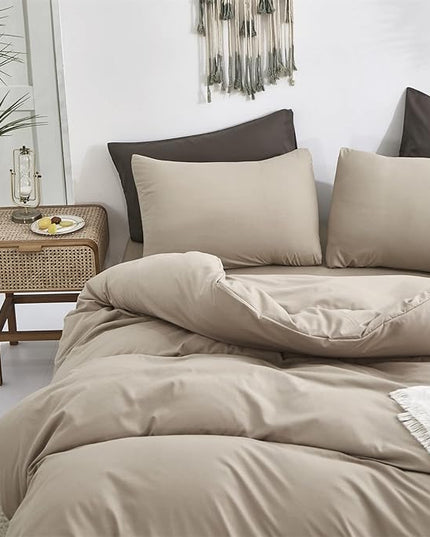 Luxlovery Khaki Comforter Set Twin Cream Coffee Bedding Set Minimalist Bedding Set Solid Dark Champagne Blanket Quilts Modern Ultra Soft Breathable Taupe Color Comforter Set