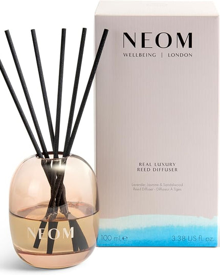 NEOM Real Luxury Reed Diffuser,100ml | Lavender, Jasmine & Sandalwood I 100% Natural Fragrances I Last up to 12 Weeks I Refillable and Reusable