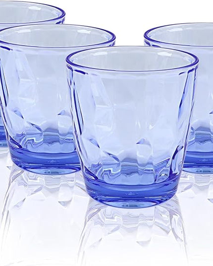 Plastic Glassware Tumbler Dishwasher Safe, Set of 4 Unbreakable Drinking Glasses, 10.5oz Reusable Acrylic Cups for Everyday Use (Blue)