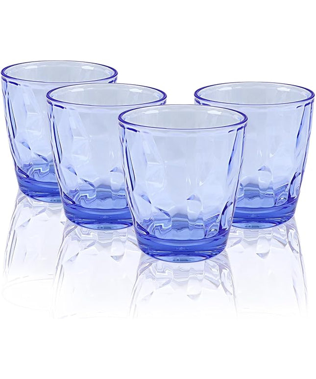 Plastic Glassware Tumbler Dishwasher Safe, Set of 4 Unbreakable Drinking Glasses, 10.5oz Reusable Acrylic Cups for Everyday Use (Blue)
