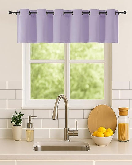 Simplebrand Lilac Window Valance for Kitchen 14 Inches Long 2 Panels Set, Room Darkening Valance Curtains for Living Room, Grommet Short Privacy Kitchen Curtains for Bedroom Kids Room, 40Wx14L