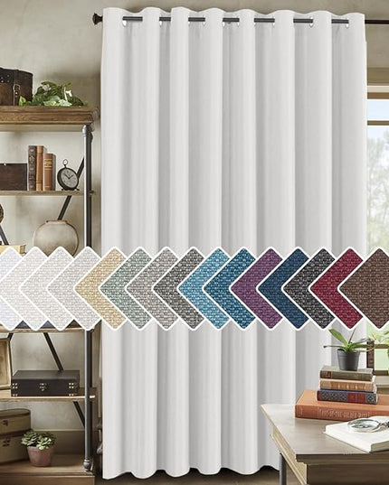 H.VERSAILTEX Room Darkening Linen Curtain for Sliding Door (100" W x 108" L) Extra Wide Burlap Textured Linen Room Divider Curtain for Living Room/Patio (9ft Tall by 8.5ft Wide, Heather Pure White)