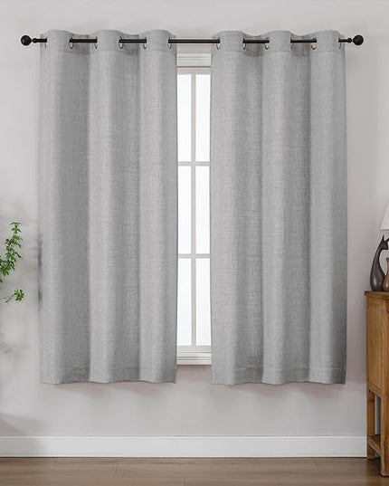 Chyhomenyc Light Grey Curtains 63 Inch Length 2 Panels for Bedroom, Light Filtering Faux Linen Textured Living Room Curtain, Elegant Farmhouse Soft Grommet Window Drapes, 40Wx63L, 2PCS