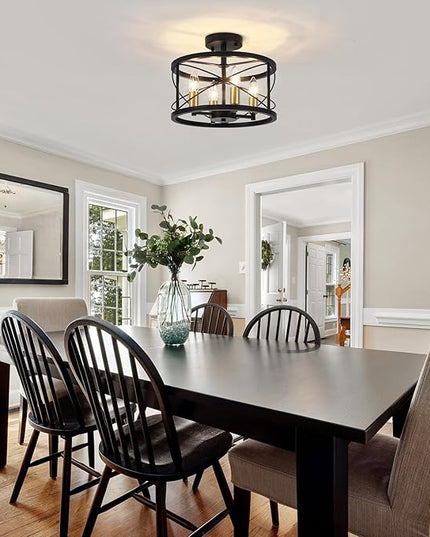 TOULMJ 4-Light Semi Flush Mount Ceiling Light, Black Gold Ceiling Light Modern Hallway Light Fixtures for Kitchen Island Entryway Laundry Room Foyer Dining Room