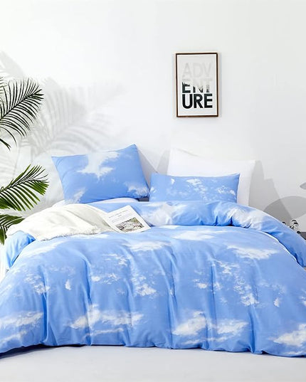 CLOTHKNOW Blue White Sky Full Size Comforter Sets 3Pcs Blue Bedding Comforter Sets Blue Comforter Light Blue Comforter with 2 Pillowcases