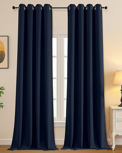 Simplebrand Navy Blue Extra Long 10ft Curtains for Patio 120 Inches Long 2 Panels Set, Room Darkening Light Blocking Solid Thermal Insulated Energy Saving Grommet Noise Reducing Curtains, 50 Wx120 L