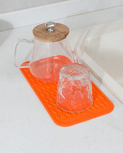 Silicone Dish Drying Mat for Multiple Usage,Easy clean,Eco-friendly,Heat-resistant Silicone Mat for Kitchen Counter or Sink,Refrigerator or Drawer Liner Orange S 12 inches x 6 inches