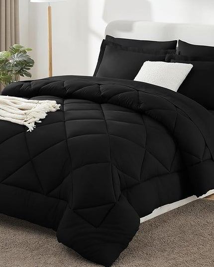 CozyLux California King Comforter Set Black - Cal King Bed in a Bag 7 Pieces, Luxury Soft Bed Set for All Seasons, Bedding Set with Down Alternative Comforter, Sheets, Pillowcases & Shams
