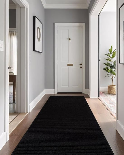 Beverly Rug Non-Slip Modern Runner Rug 2x5 Solid Traditional Rubber Backing Machine Washable Soft Thin Indoor Area Rugs for Living Room Stain Resistant Non Shedding Casual Carpet (2 x 5 Black)
