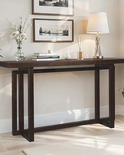 LKTART 59.05-Inch Long Behind Couch Sofa Table for Living Room, Farmhouse Console Table with Storage, Narrow Accent Entryway Tables for Hallway Entrance Foyer (Espresso)
