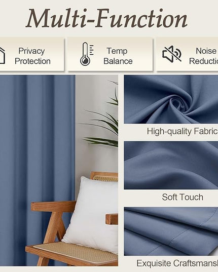 Gwine Denim Blue Blackout Curtains for Bedroom 84 inches Long 2 Panels Set, Solid Noise Reducing Thermal Insulated Blackout Curtains for Living Room with Rod Pocket, Each 40" Wx84 L