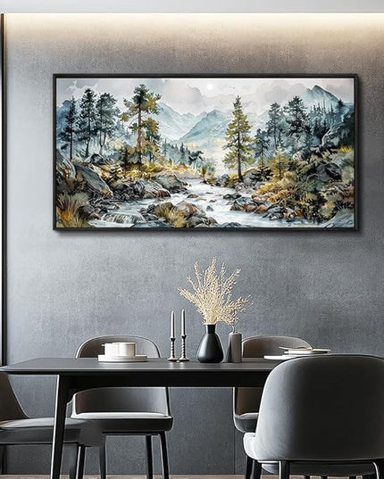 PHAOHUAXM Large Wall Art For Bedroom Wall Decor For Living Room Office Home Decoration Rivulet View Painting Forest Tree Landscape Watercolour Canvas Pictures Ready To Hang Black Framed 20x40 In