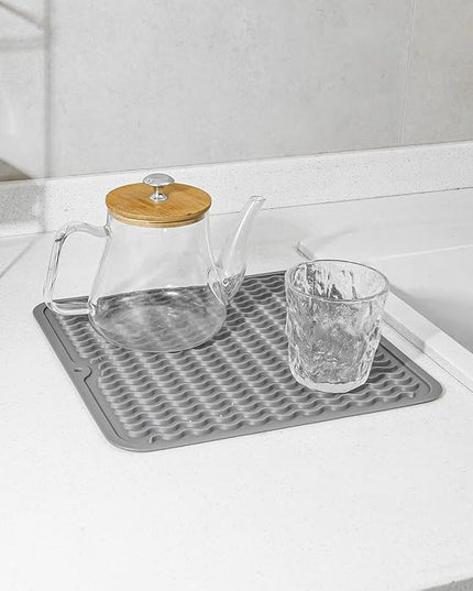 Silicone Dish Drying Mat for Multiple Usage,Easy clean,Eco-friendly,Heat-resistant Silicone Mat for Kitchen Counter or Sink,Refrigerator or Drawer liner Grey M 12 inches x 12 inches