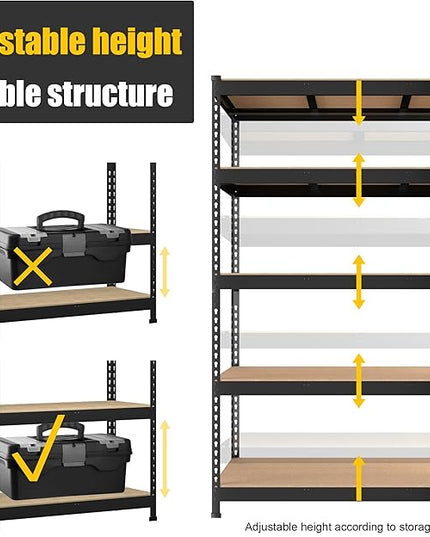 PrimeZone 4 Pack Heavy Duty Adjustable 5 Tier Garage Storage Shelves - 47" W x 18" D x 71" H, Metal Utility Rack Shelf Unit for Warehouse, Pantry, Closet, Kitchen, Black
