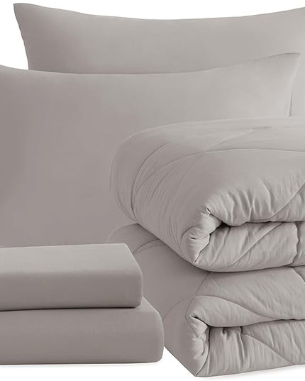 NTBAY Twin Comforter Set with Sheets, 5 Pieces Soft and Breathable Twin Bedding Set, Bed in a Bag, Down Alternative Comforter Set Solid Color All Season, Kids Bedding Set, Smoke Grey