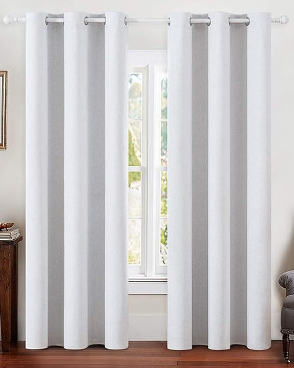 MIULEE Linen Blackout Curtains for Bedroom Solid 100% Blackout Thermal Insulated Grayish White Curtains Grommet Room Darkening Curtains/Drapes for Living Room 42x84 Inch (2 Panels)