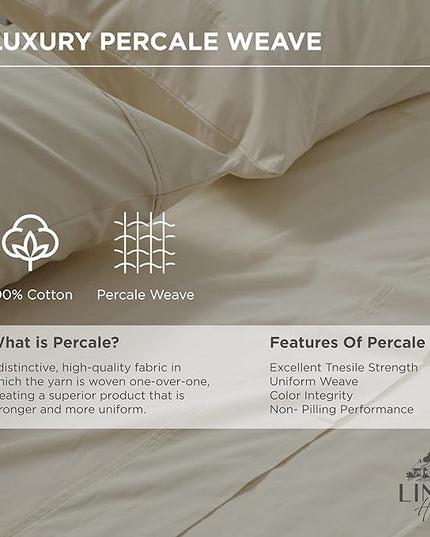 Linen Home 100% Cotton Percale Pillowcases King Size, Light Taupe, 2 Pieces of Pillow Case, Crisp and Cool Strong Bed Linen, 20 inches X 40 inches