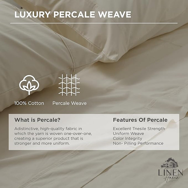 Linen Home 100% Cotton Percale Pillowcases Queen Size, Light Taupe, 2 Pieces of Pillow Case, Crisp and Cool Strong Bed Linen, 20 inches X 30 inches