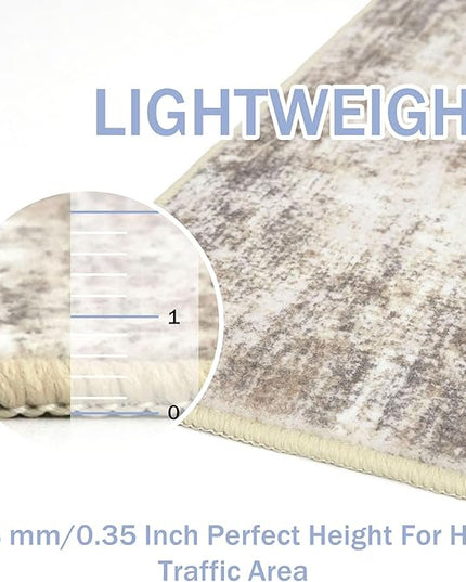 IOHOUZE Abstract Runner Rug 2x12 Ft Washable Runners for Hallways, Non Slip Kitchen Runner Printed Faux Wool Entryway Runner Indoor, Modern Abstract Floor Carpet for Hall Kitchen, Beige Brown