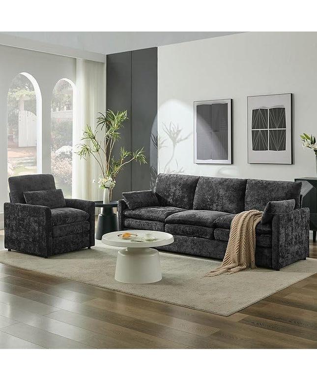 Tbfit Living Room Furniture Set, Standard Sofa & Accent Chair, Modern Comfy Cloud Sofa Set, Spring Seat Cushions, Chenille Fabric, Dark Gray