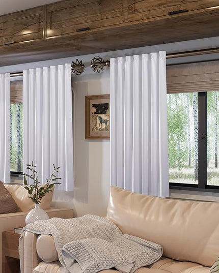 Pinch Pleated White Linen Curtains 54 inch Length Light Filtering Small Window Panels - Non See Through Curtain for Kitchen with Hooks and Back Tab Bay Windows Drapes 4-1/2 FT