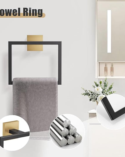YACVCL 5-Pieces Black and Gold Bathroom Hardware Accessories Set Stainless Steel Bathroom Towel Bar Set Towel Holder Set for Bathroom,Upgraded Toilet Paper Holder with Shelf,Wall Mounted 23.6"