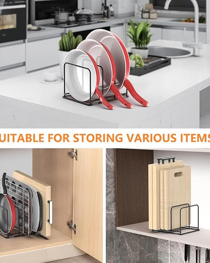 Kitchen Cabinet Organizer - Steel Cookware Rack, Divided Holder with 3 Slots for Skillets, Baking Tray and Chopping Board - Pan Storage (2.2 Inch Width Slots)