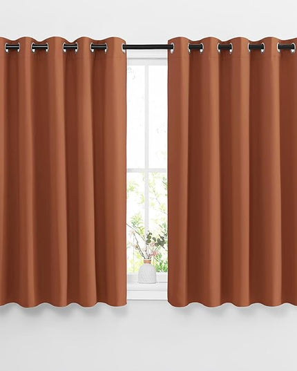 NICETOWN Half Window Curtains for Bedroom - Grommet Modern Thermal Insulated Blackout Window Treatments Sound Reducing for Nursery/Kitchen, Burnt Orange, W66 x L54, Set of 2
