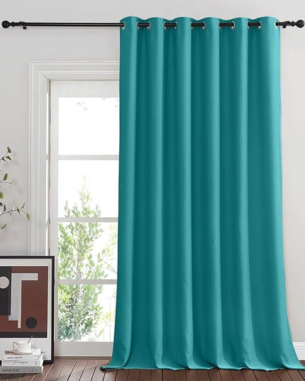 NICETOWN Sliding Door Curtain 108 Inches Long - Blackout Thermal Insulated Grommet Room Divider Privacy Drape for Patio Glass Door, 1 Panel, Peacock Teal, 100 Inch Extra Wide