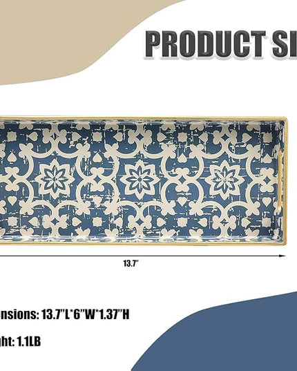 Bathroom Vanity Tray for Countertop, Small Plastic Toilet Tank Tray Versatile Storage & Organization Tray for Makeup, Perfume, Desk, Kitchen, Candles, 13.7"x6"x1.4", 35Boho1