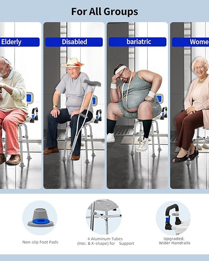 Swive Shower Chair with Arms and Back Heavy Duty 500 lbs for Seniors Elderly Disabled or Bariatric Adults Bench Seat for Inside Shower Stall and Bathroom Bath Tub Seats Adjustable Stool