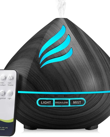 Essential Oil Scent Diffuser: 500ML Aroma Diffuser with Remote Control, Large Fragrance Aromatherapy Diffuser for Bedroom Home, Mist Humidifier with 14 Colors LED Lights and waterless Auto-Off, Black