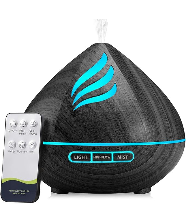 Essential Oil Scent Diffuser: 500ML Aroma Diffuser with Remote Control, Large Fragrance Aromatherapy Diffuser for Bedroom Home, Mist Humidifier with 14 Colors LED Lights and waterless Auto-Off, Black