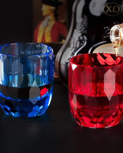 KAMMAK Crystal Whiskey Glasses Set of 2, 7oz Old Fashioned Glasses Stemless, Hand Blown Colored Cocktail Glasses, Engagement Gifts for Couples, Women, Men
