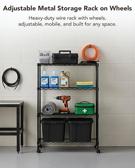 Displays By Jack 4 Tier Wire Shelving Unit Storage Rack, Metal Heavy Duty Utility Organization Units for Products Plant Standing Shelf, Pantry, Garage, Shelf Stand, Black, 14" W x 30" L X 48" H