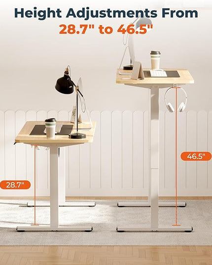 Adjustable Stand Up Desk with Memory Preset,Electric Standing Desk 55x 24 Inch Home Office Desk Computer Workstation Sit Stand Desk, Splice Maple Top + White Frame