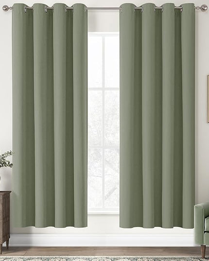 ChrisDowa 100% Blackout sage Solid Curtains 72 Inches Long 2 Panels for Bedroom Living Room,Farmhouse Room Darkening Thermal Insulated Soundproof Grommet Top Window Treatment Drapes,52x72
