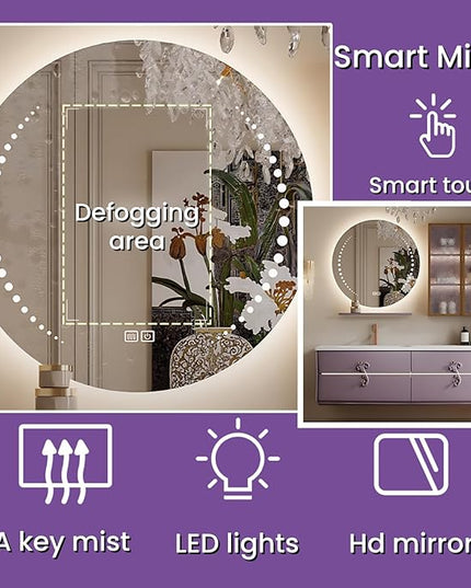 Bathroom Vanity with Sink - Including Defogging & Led Lights, Modern Bathroom Cabinet with 3 Drawers & Lipstick Box | Floating Bathroom Vanities Have Exquisite Handles (Mirrored Cabinet, 48'')