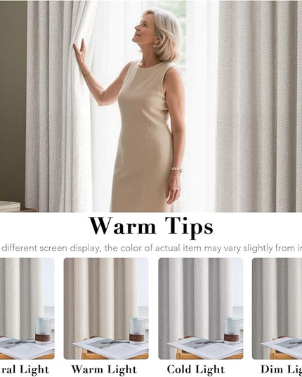 H.VERSAILTEX Linen Blackout Curtain 96 Inches Long for Bedroom/Living Room Thermal Insulated Grommet Linen Look Curtain Drapes Primitive Textured Burlap Effect Window Drapes 1 Panel - Heather Ivory