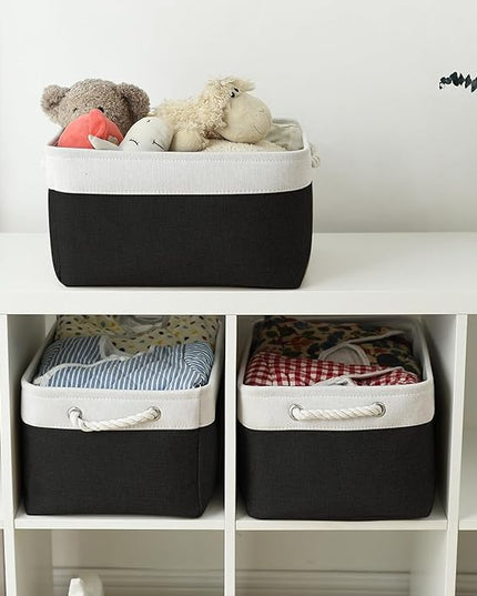 TheWarmHome Storage Bins for Shelves - 1 Pack 15.7x11.8x8.3 inch Canvas Storage Basket for Organizing Cubes Gift Dog Cloth Toy (White & Black)