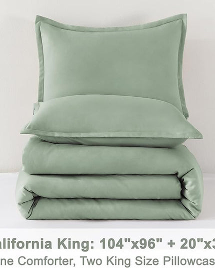 Litanika California King Comforter Set Sage Green - 3 Pieces Cal King Lightweight Solid Bed Comforter, Oversized Fluffy Down Alternative Comforter Quilt Blanket Bedding Set