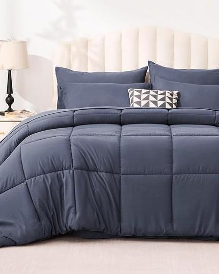 Love's cabin Twin XL Comforter Set Indigo Blue, 5 Pieces Twin XL Bed in a Bag, All Season Bedding Sets with 1 Comforter, 1 Flat Sheet, 1 Fitted Sheet, 1 Pillowcase and 1 Pillow Sham