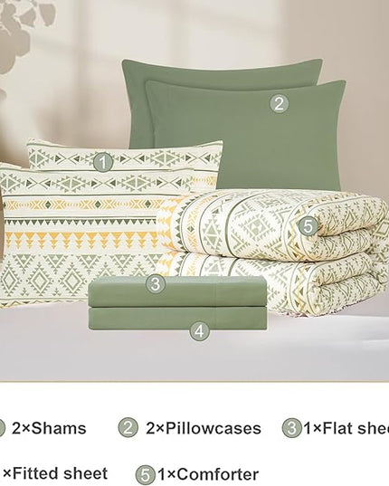 Geniospin Full Comforter Set - 7 Pieces Bed in a Bag, Comfortable Western Bedding Sets for All Seasons, Lightweight Soft Boho Comforter Bed Set with Sheets, Pillowcases & Shams