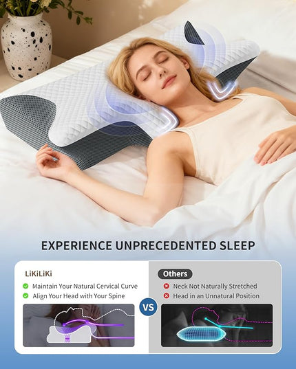 2025 Upgrade Neckhaven Pillow, Neckhaven Pillow Hospitality Collection, Memory Foam Ergonomic Cervical Neck Pillows with Cooling Cover for Neck Pain Relief Side Back Stomach Sleeper (White Grey)